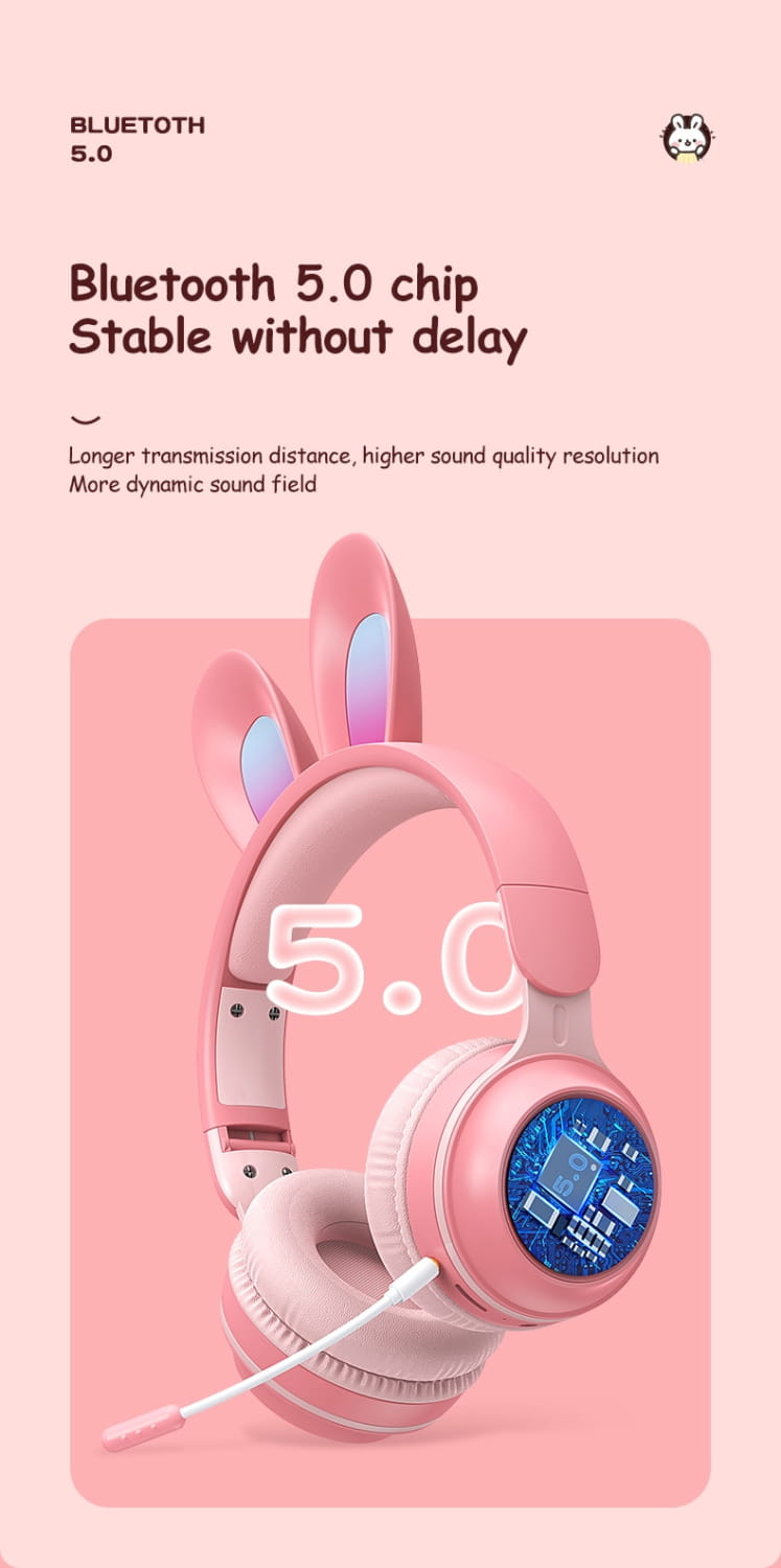 Bluetooth 5.0 Stereo Headphones with Call Function and Battery Display
