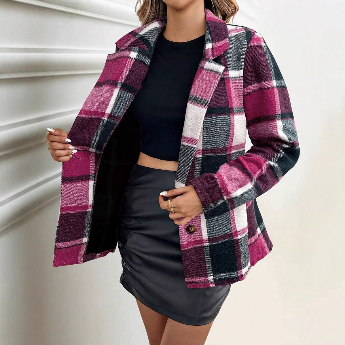 PlaidEase Versatile Loose Fit Blazer Jacket - LauBelle