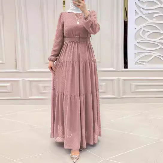 Elegant Femme: Pure Color Belted Robe Dress - LauBelle Brand