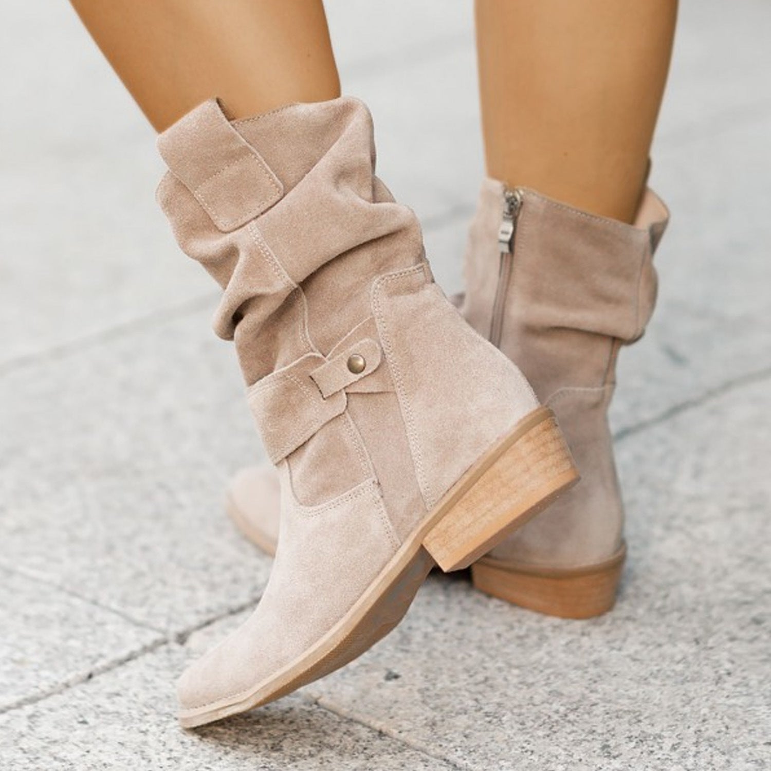 Suede Chic Western Mid-Calf Pointed Toe Boots - LauBelle Brand