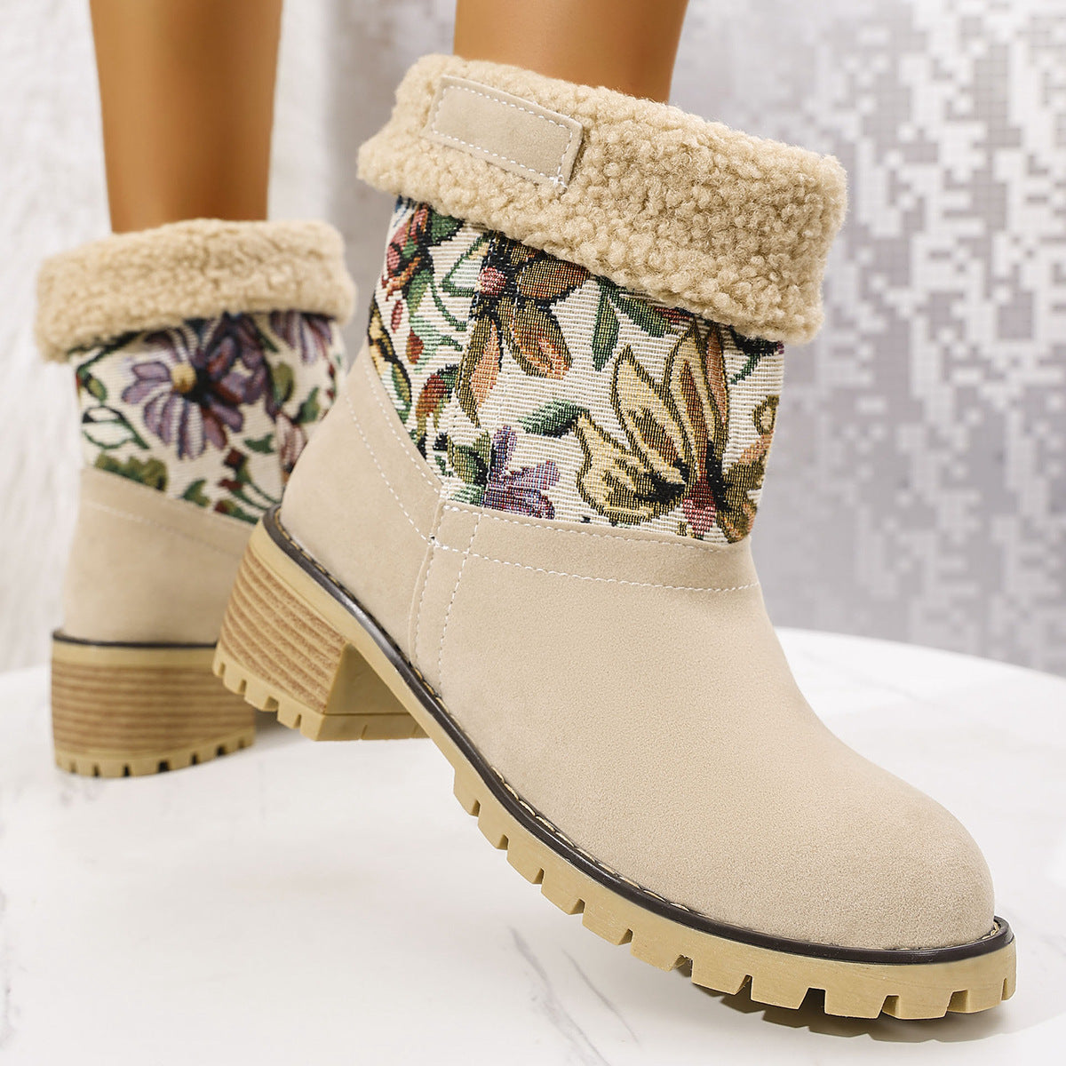 BlossomStitch Ethnic Platform Snow Boots for Women - LauBelle Brand