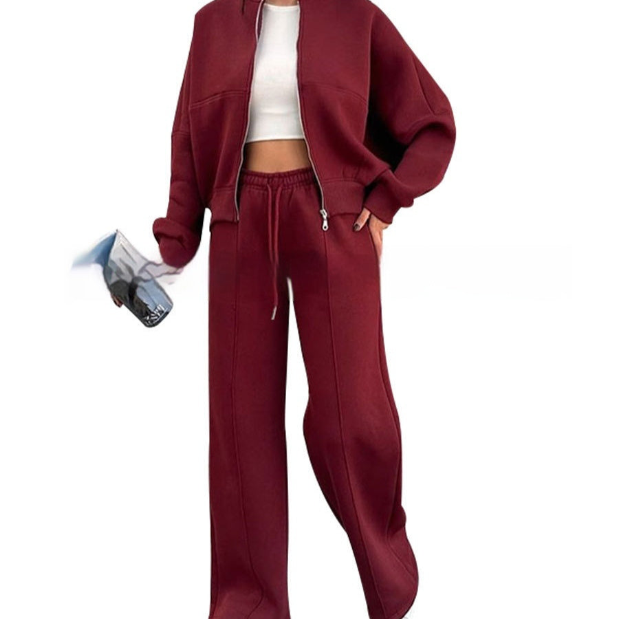 VivaFlex Women's Zipper Jacket & Wide Leg Pant Set - LauBelle Brand