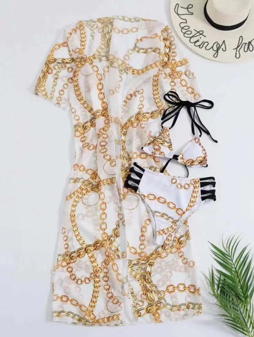 Mode Floral Hohe Taille Quaste Europäischen Freie Größe Bikini Mit Mantel