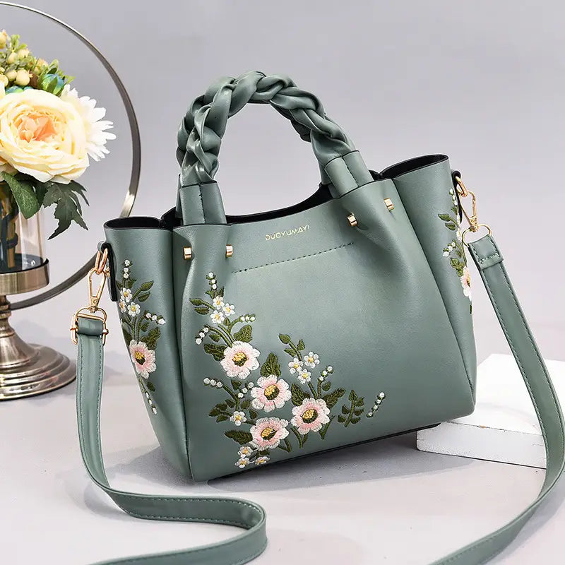 PU Leather Medium Crossbody Handbag with Drawstring Closure