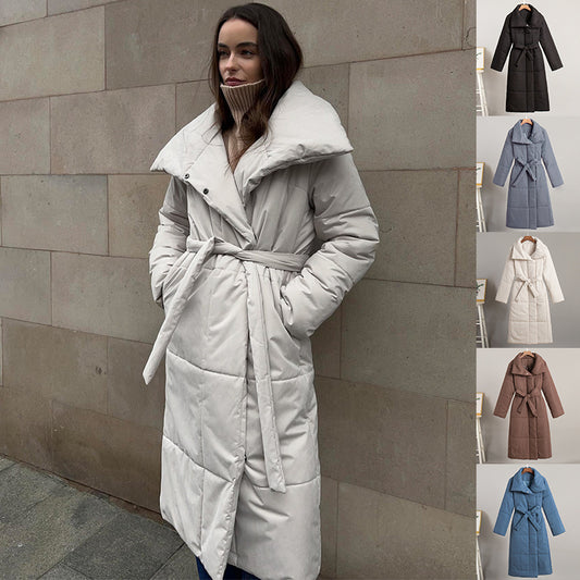 Luxe Lapel Cotton Coat – Warm, Casual, Lace-Up Winter Wear - LauBelle Brand