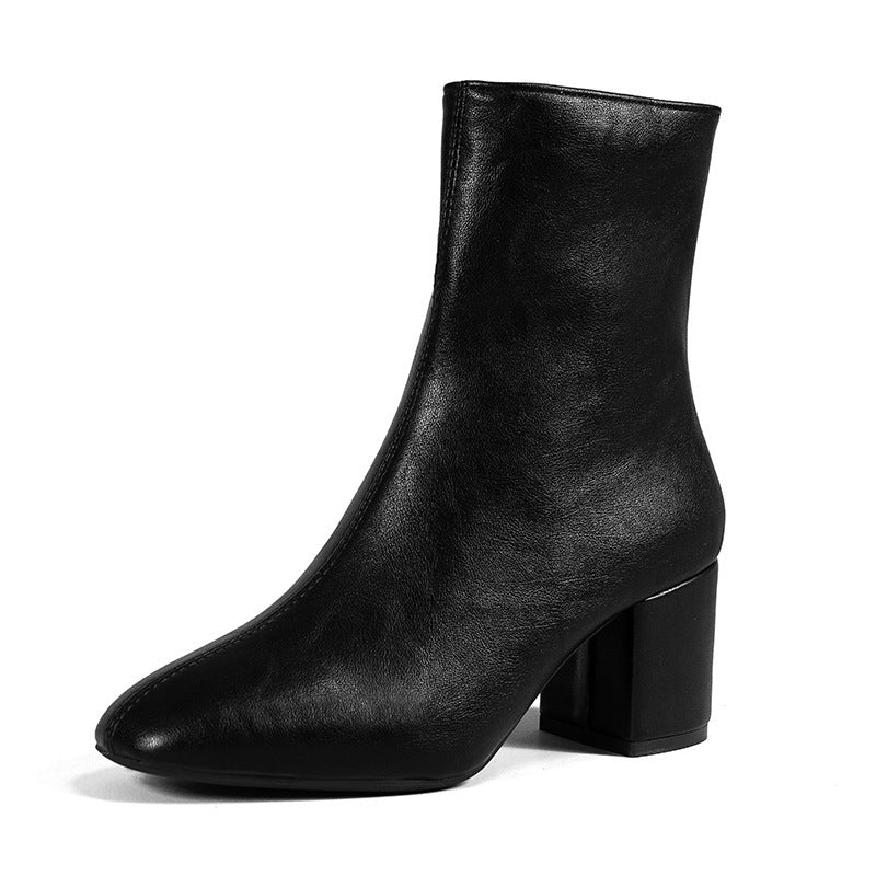 Chunky Heel Pointed Toe Boots With Side Zipper Fashion Mid-calf Boot For Women Shoes - LauBelle