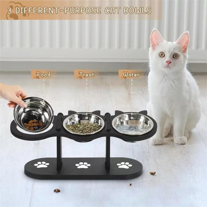 Black Vertical Double Bowl Pet Dining Table Feeder