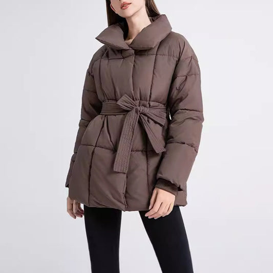 FrostLuxe Plaid Lace-Up Lapel Coat - Women's Fashion - LauBelle Brand