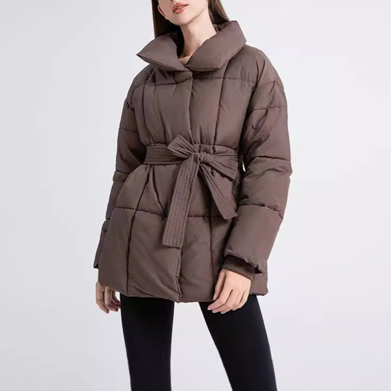 FrostLuxe Plaid Lace-Up Lapel Coat - Women's Fashion - LauBelle Brand