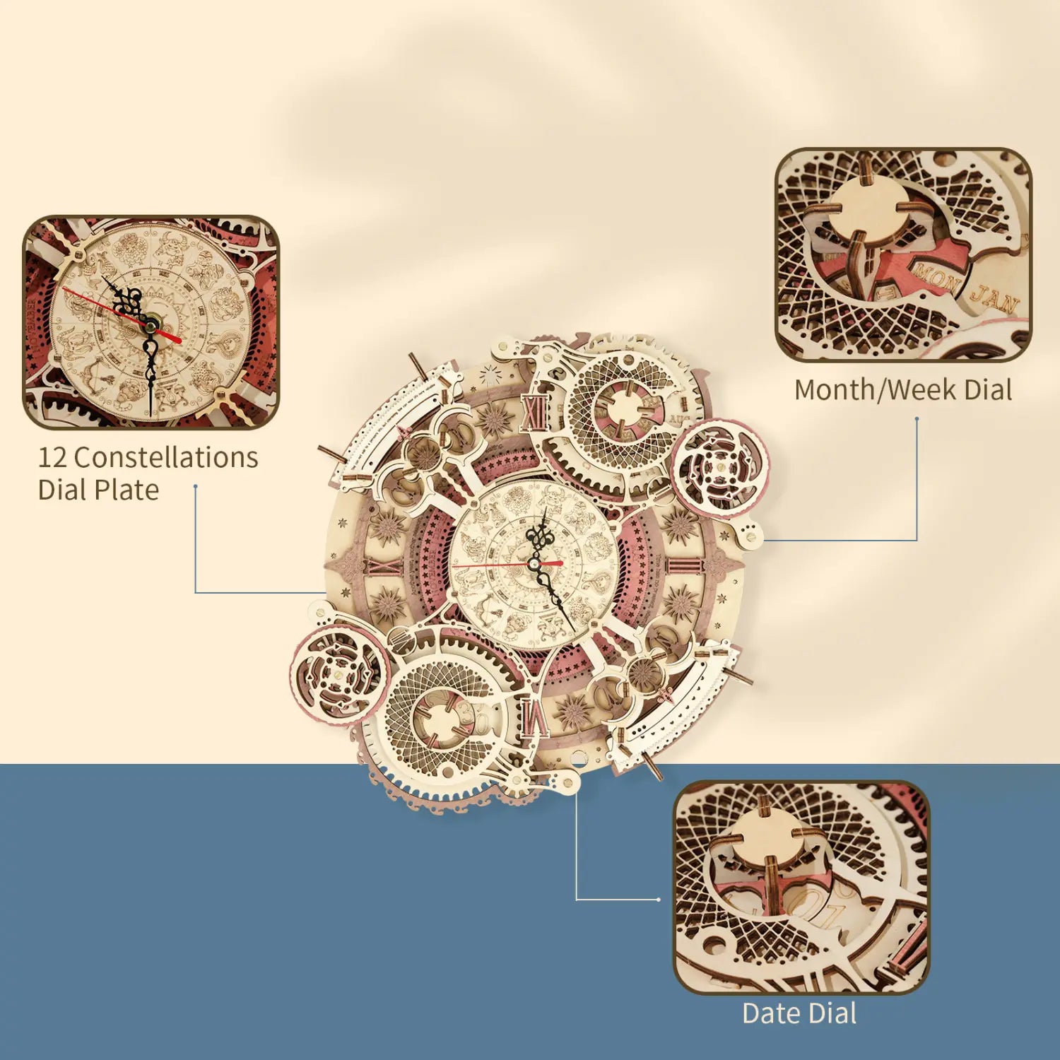 Zodiac Wooden Wall Clock Assembly Kit 168 Pieces