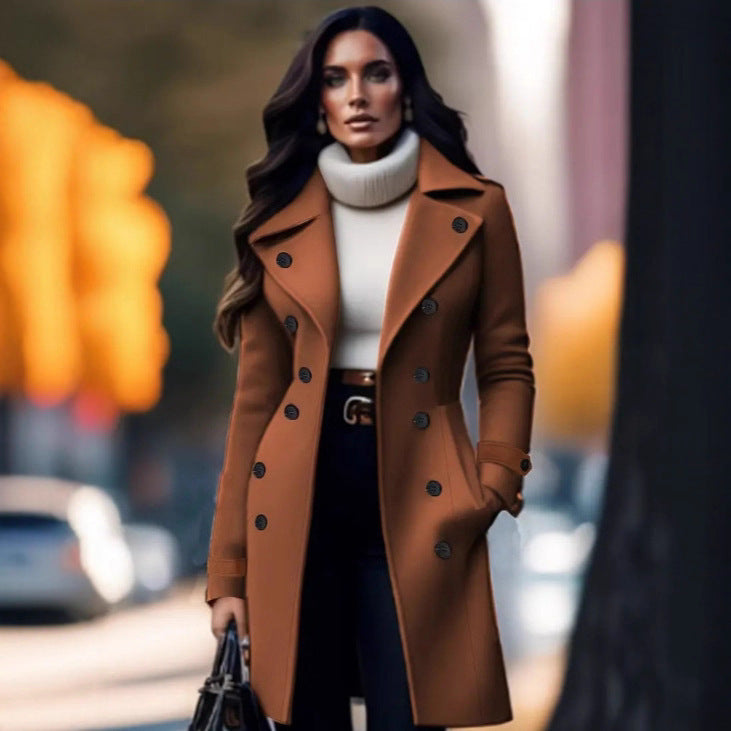 Euro-America Chic Double-Breasted Woolen Coat - LauBelle