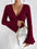 Ribbed V-Neck Flare Sleeve Slim Autumn Top for Women - LauBelle Brand