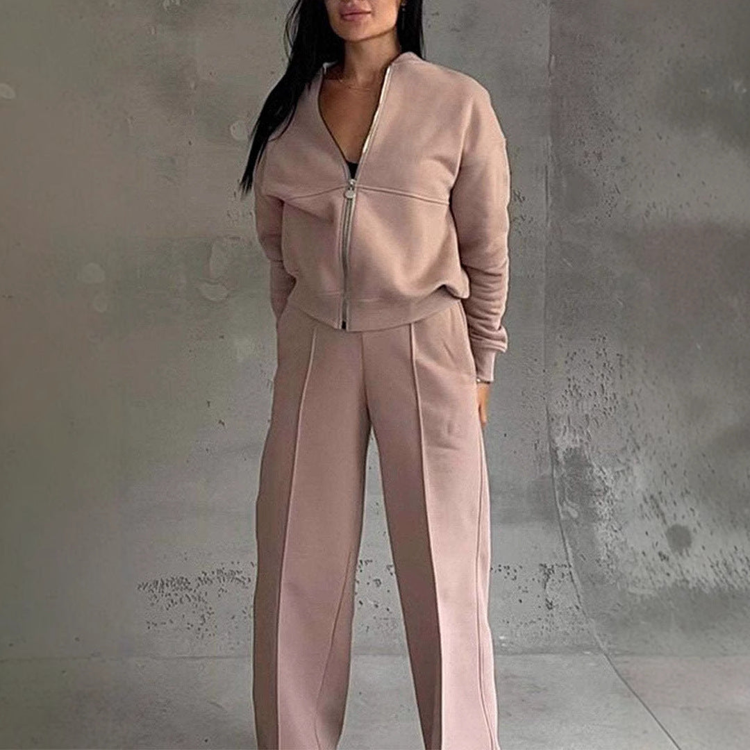 VivaFlex Women's Zipper Jacket & Wide Leg Pant Set - LauBelle Brand