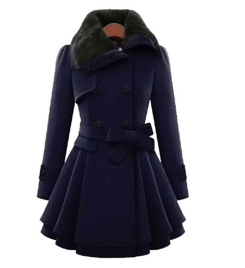Elegant Women's Slim Woolen Belted Windbreaker - LauBelle Brand