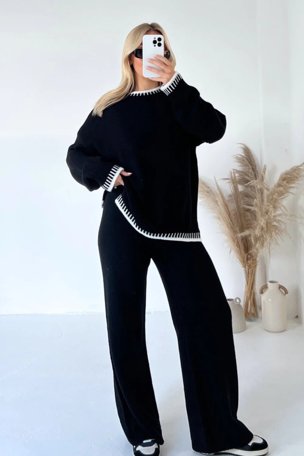 ChicSuit: Women's Split Top & Loose Pants Set - LauBelle Brand