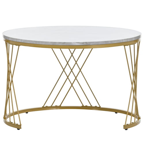Moderne Nesting Coffee Table Set with Marble Veneer Round End Tables