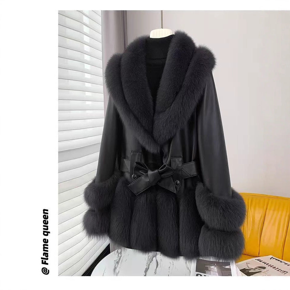 Chic Plush Mid-Length Leather Fur Coat - LauBelle Brand