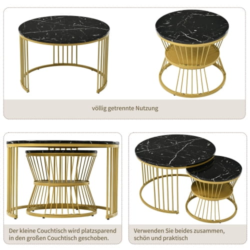 Moderne Nesting Coffee Table Set with Marble Veneer Round Design
