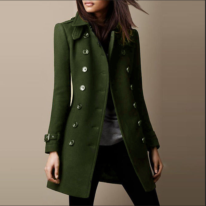 Urban Chic: Women's Double-Breasted Wool Overcoat - LauBelle