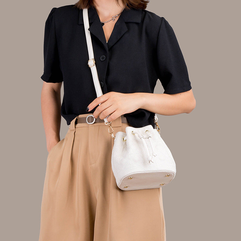 PearlCloud Cowhide Bucket Handbag