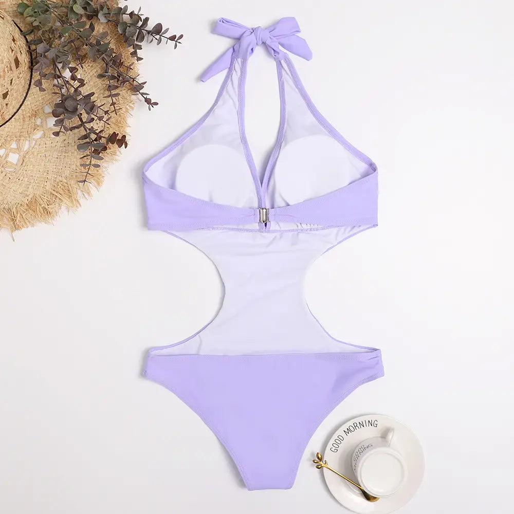 One Piece Triangle Show Waist Solid Color Swimsuit