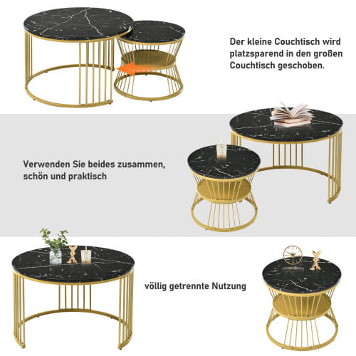 Moderne Nesting Coffee Table Set with Marble Veneer Round Design