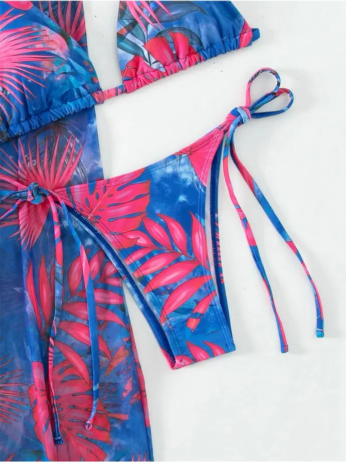 Split Long Sleeve Ins Blouse Banded Bikini