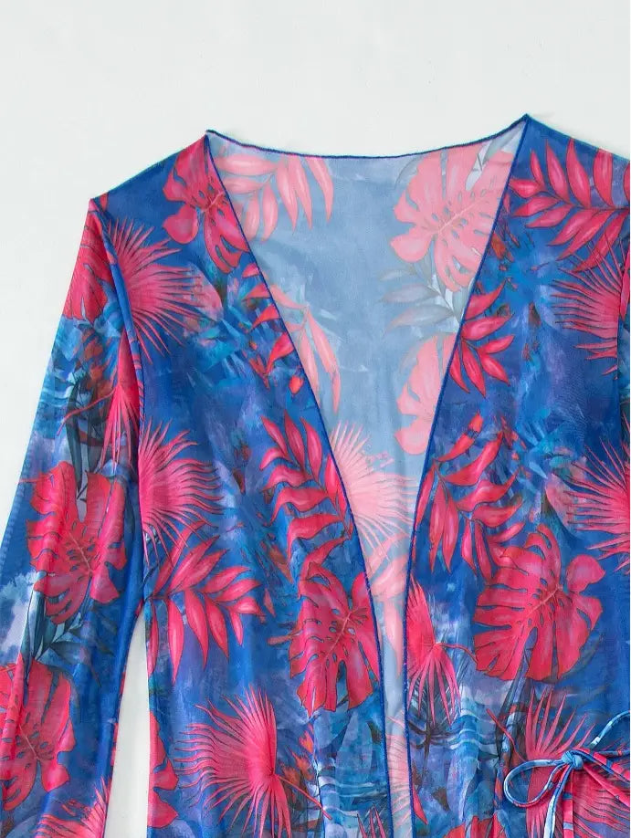 Split Long Sleeve Ins Blouse Banded Bikini