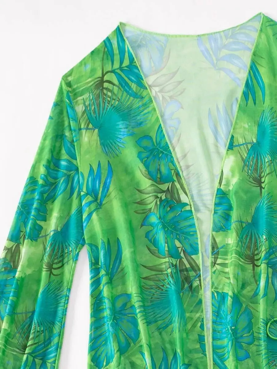 Split Long Sleeve Ins Blouse Banded Bikini