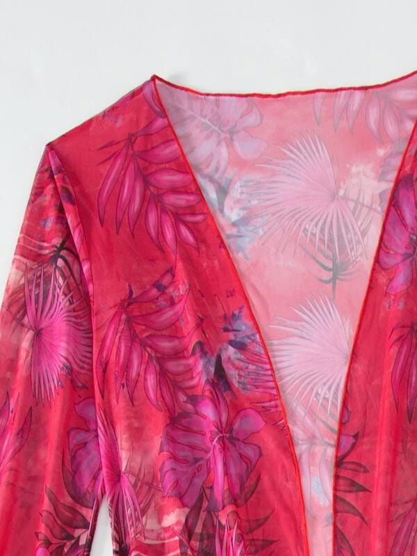 Split Long Sleeve Ins Blouse Banded Bikini