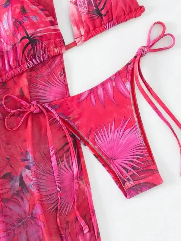 Split Long Sleeve Ins Blouse Banded Bikini