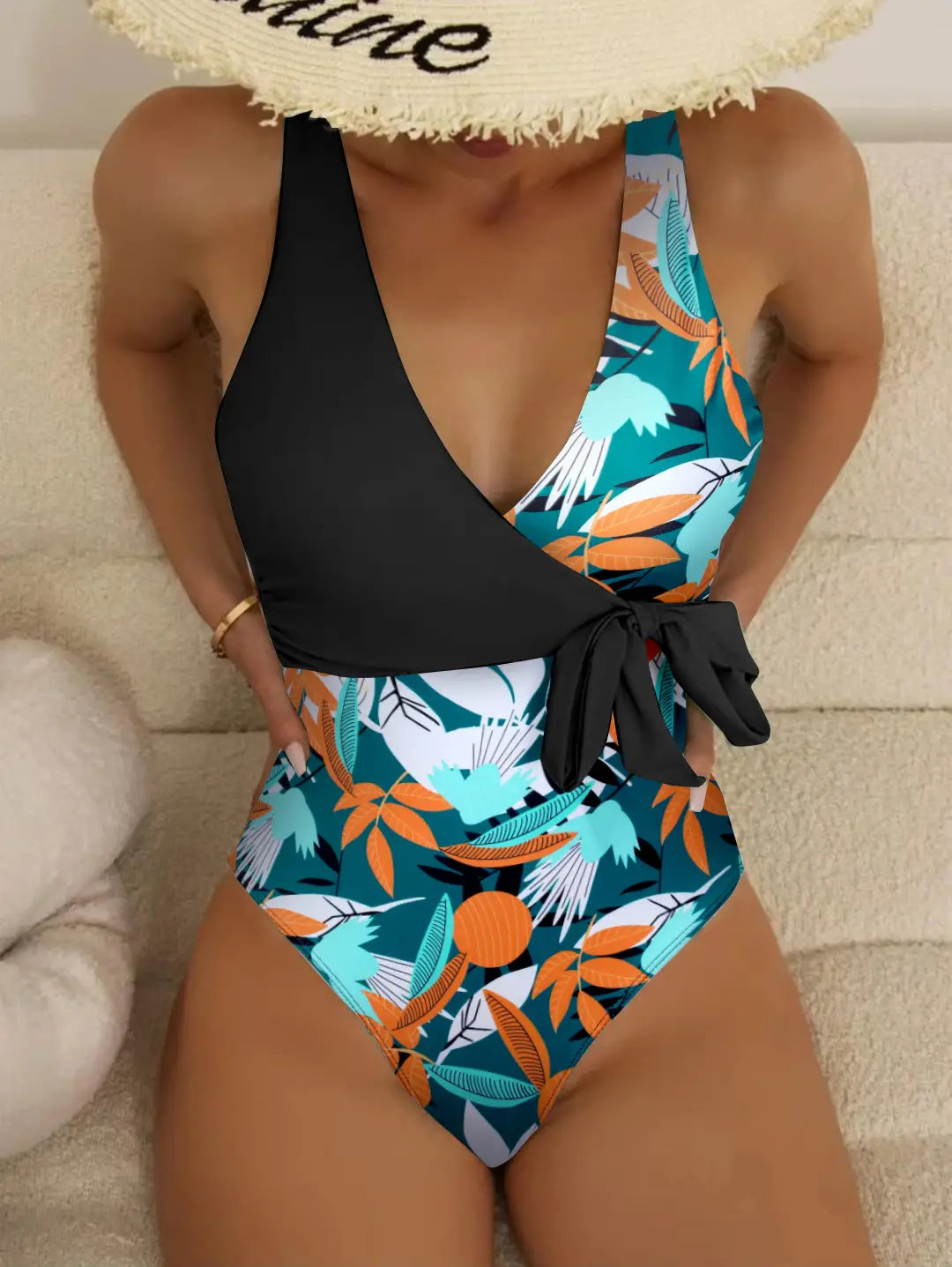 Women’s High Waist Polyester Printed One-piece Bikini