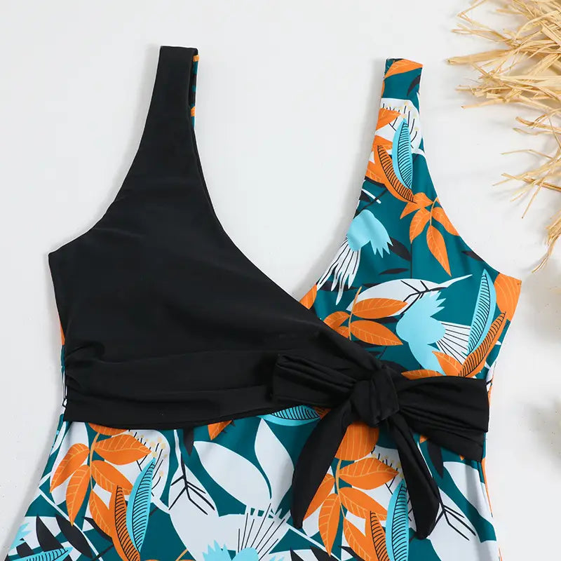 Women’s High Waist Polyester Printed One-piece Bikini