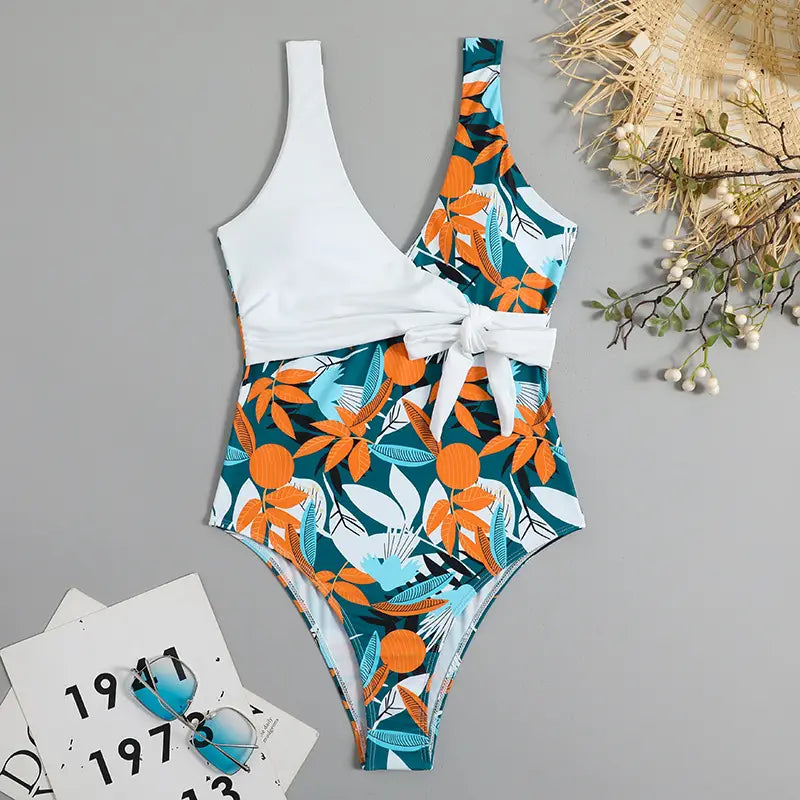 Women’s High Waist Polyester Printed One-piece Bikini
