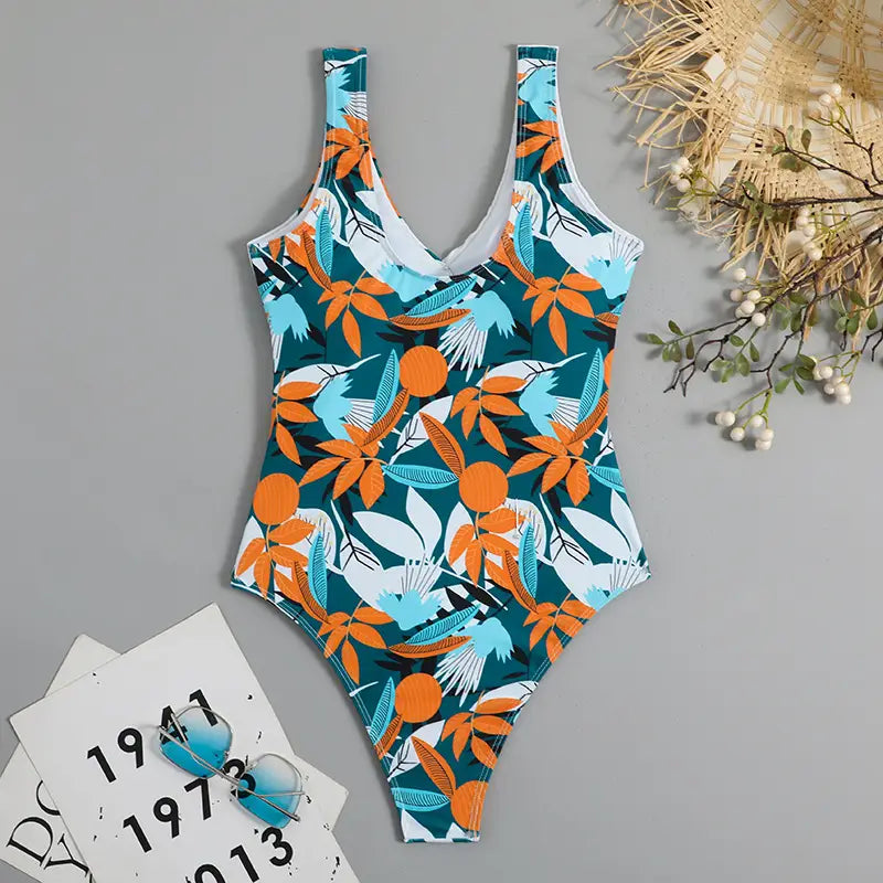 Women’s High Waist Polyester Printed One-piece Bikini