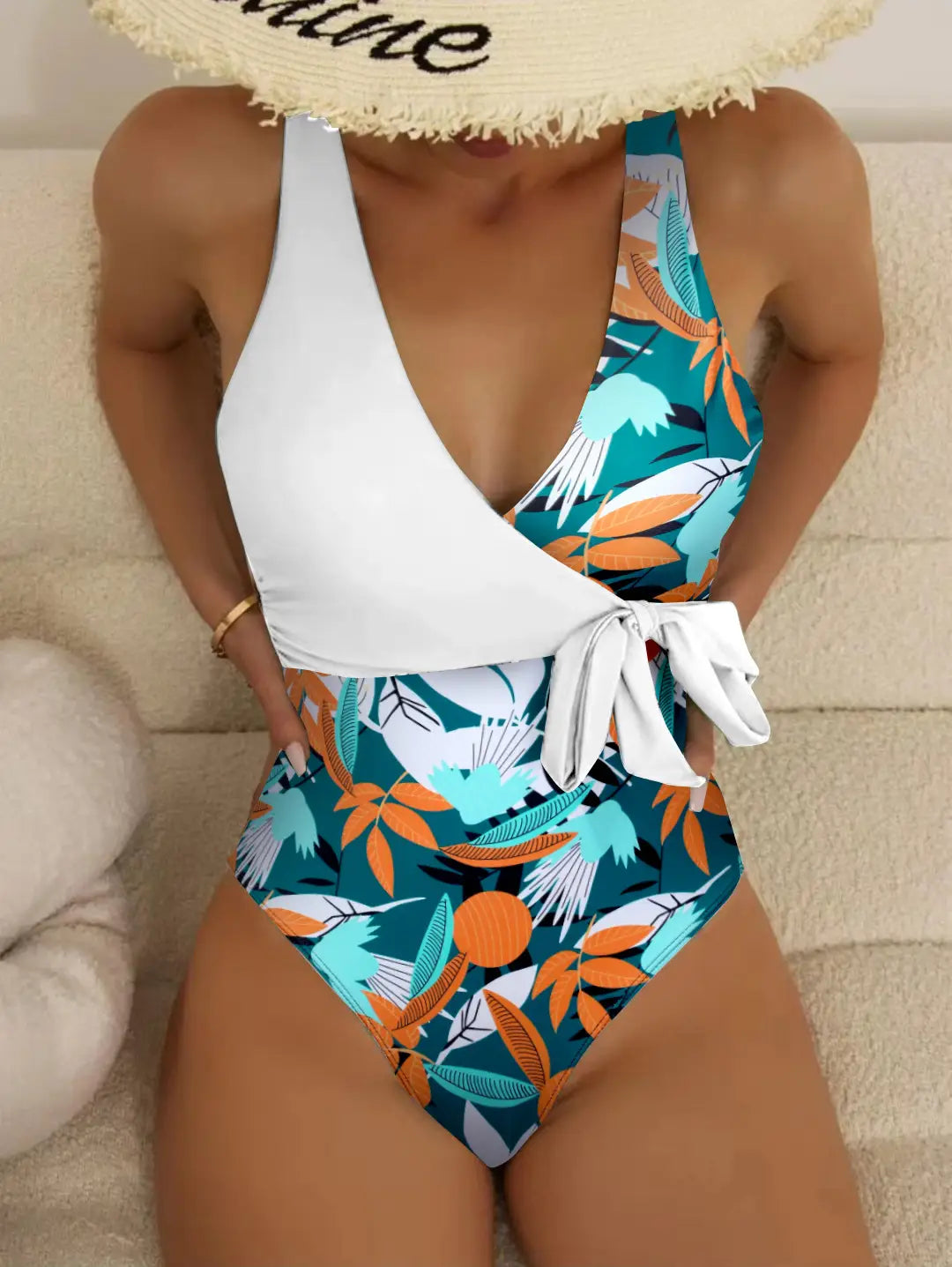 Women’s High Waist Polyester Printed One-piece Bikini
