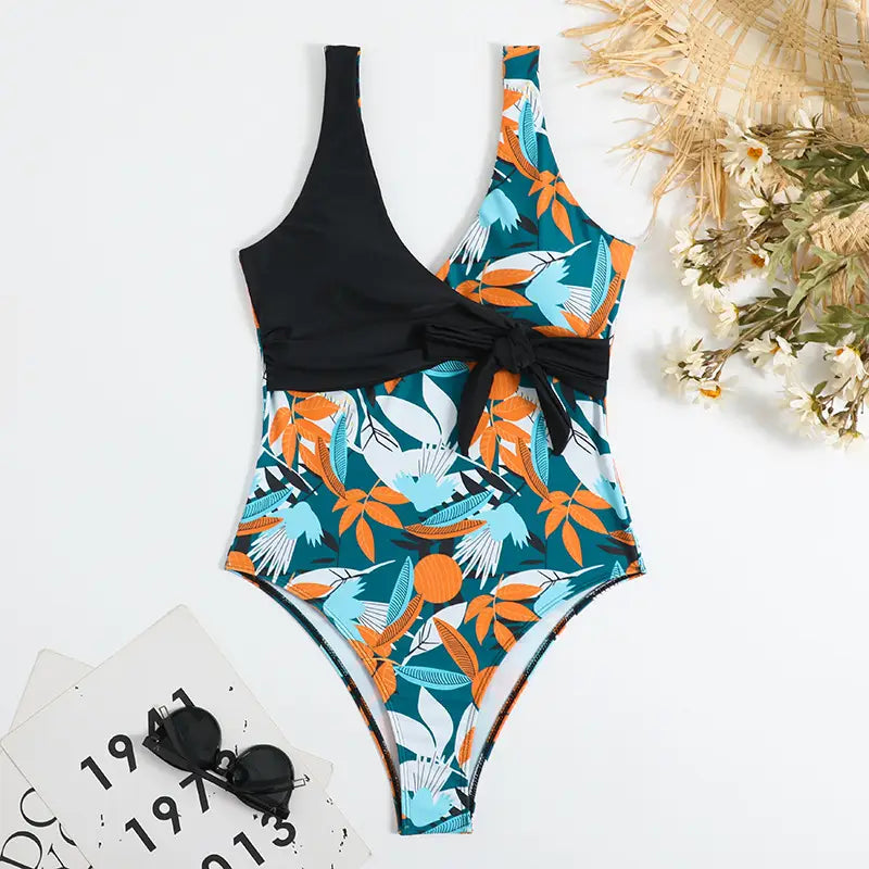Women’s High Waist Polyester Printed One-piece Bikini