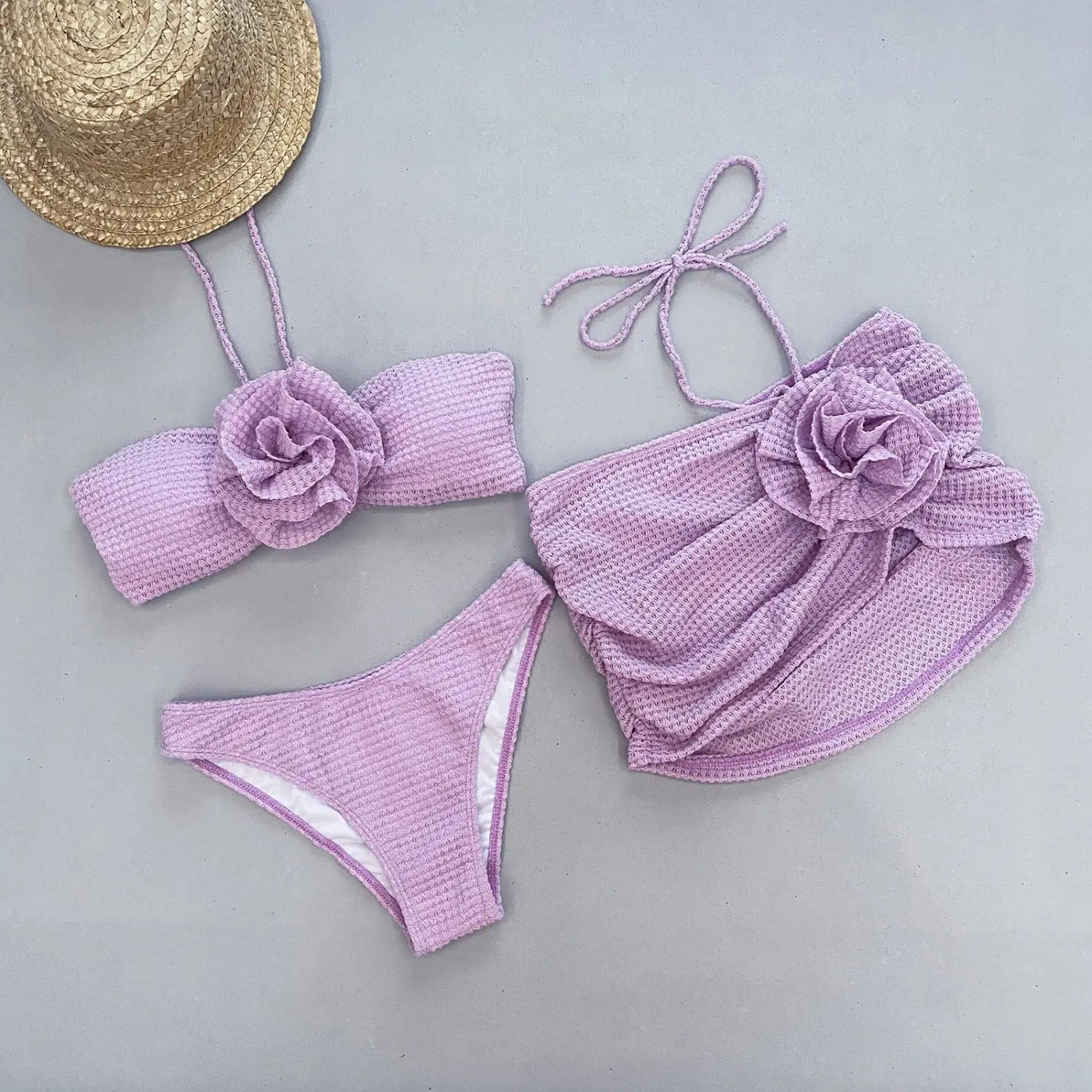 3D Flower Split Women’s Swimsuit Three-piece Bikini