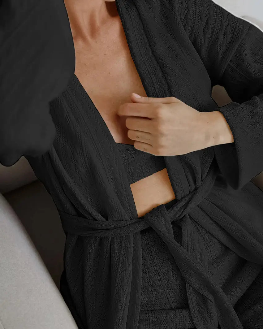 Langarm-Strick-Thermopyjama, lockere Hose, Unterwäsche, dreiteiliges Set
