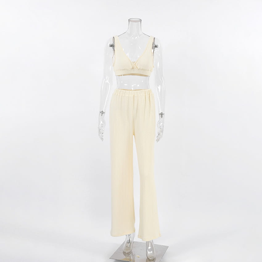 Langarm-Strick-Thermopyjama, lockere Hose, Unterwäsche, dreiteiliges Set