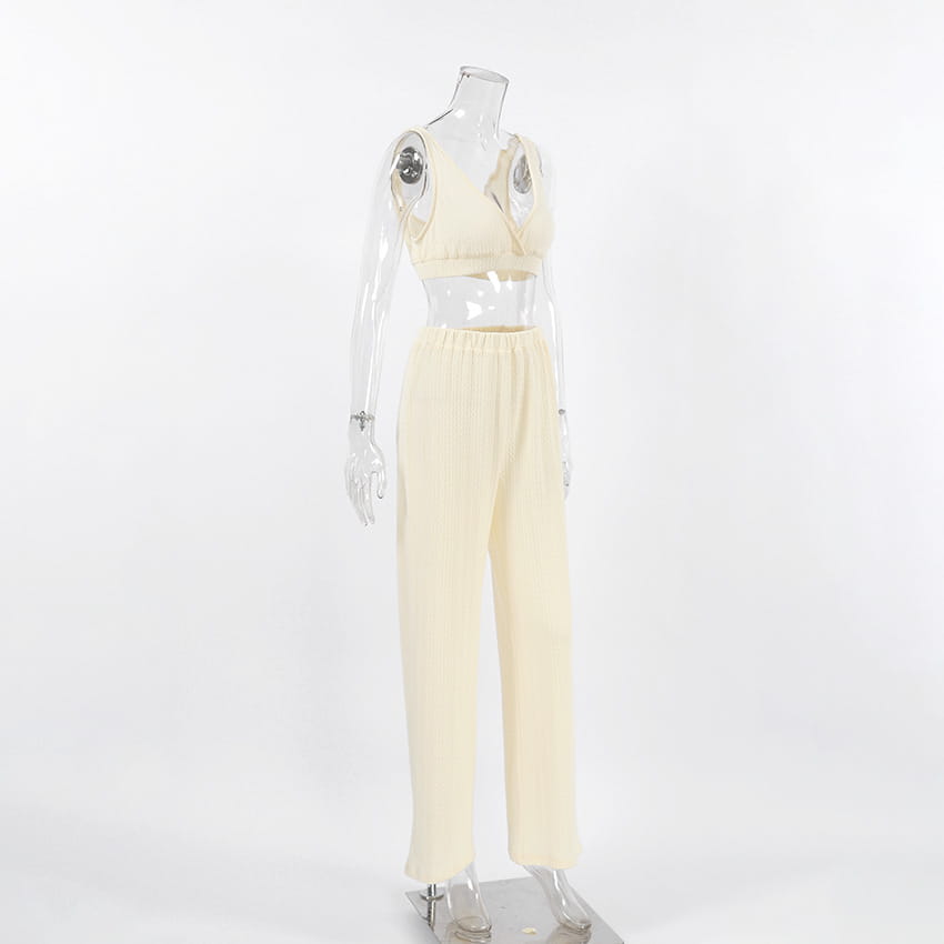 Langarm-Strick-Thermopyjama, lockere Hose, Unterwäsche, dreiteiliges Set