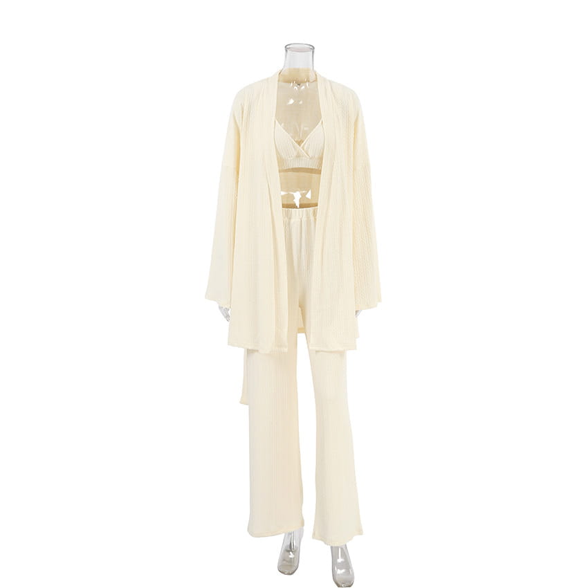 Langarm-Strick-Thermopyjama, lockere Hose, Unterwäsche, dreiteiliges Set