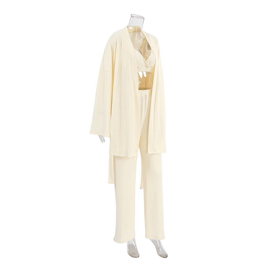 Langarm-Strick-Thermopyjama, lockere Hose, Unterwäsche, dreiteiliges Set