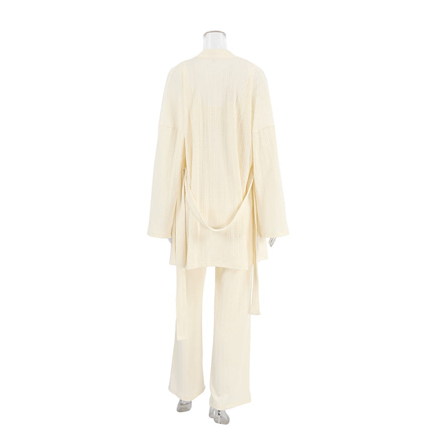 Langarm-Strick-Thermopyjama, lockere Hose, Unterwäsche, dreiteiliges Set