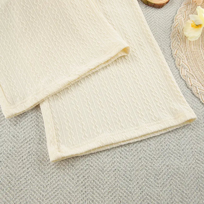 Langarm-Strick-Thermopyjama, lockere Hose, Unterwäsche, dreiteiliges Set
