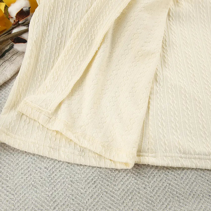 Langarm-Strick-Thermopyjama, lockere Hose, Unterwäsche, dreiteiliges Set