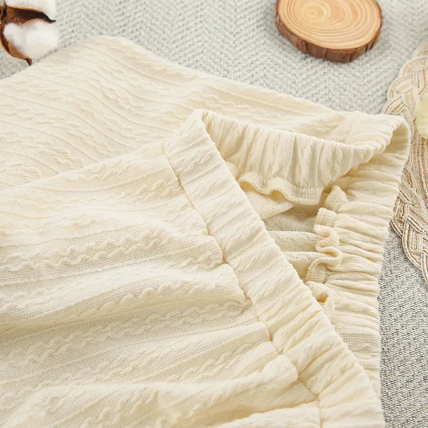 Langarm-Strick-Thermopyjama, lockere Hose, Unterwäsche, dreiteiliges Set