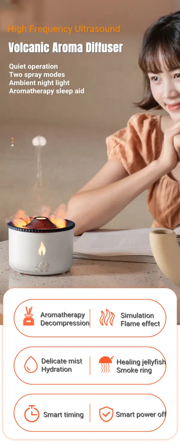 Aromatherapy Humidifier with Flame and Jellyfish Simulation Lighting