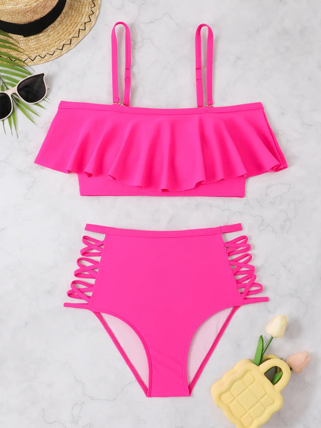 Flounced Split Tube Top Bikini