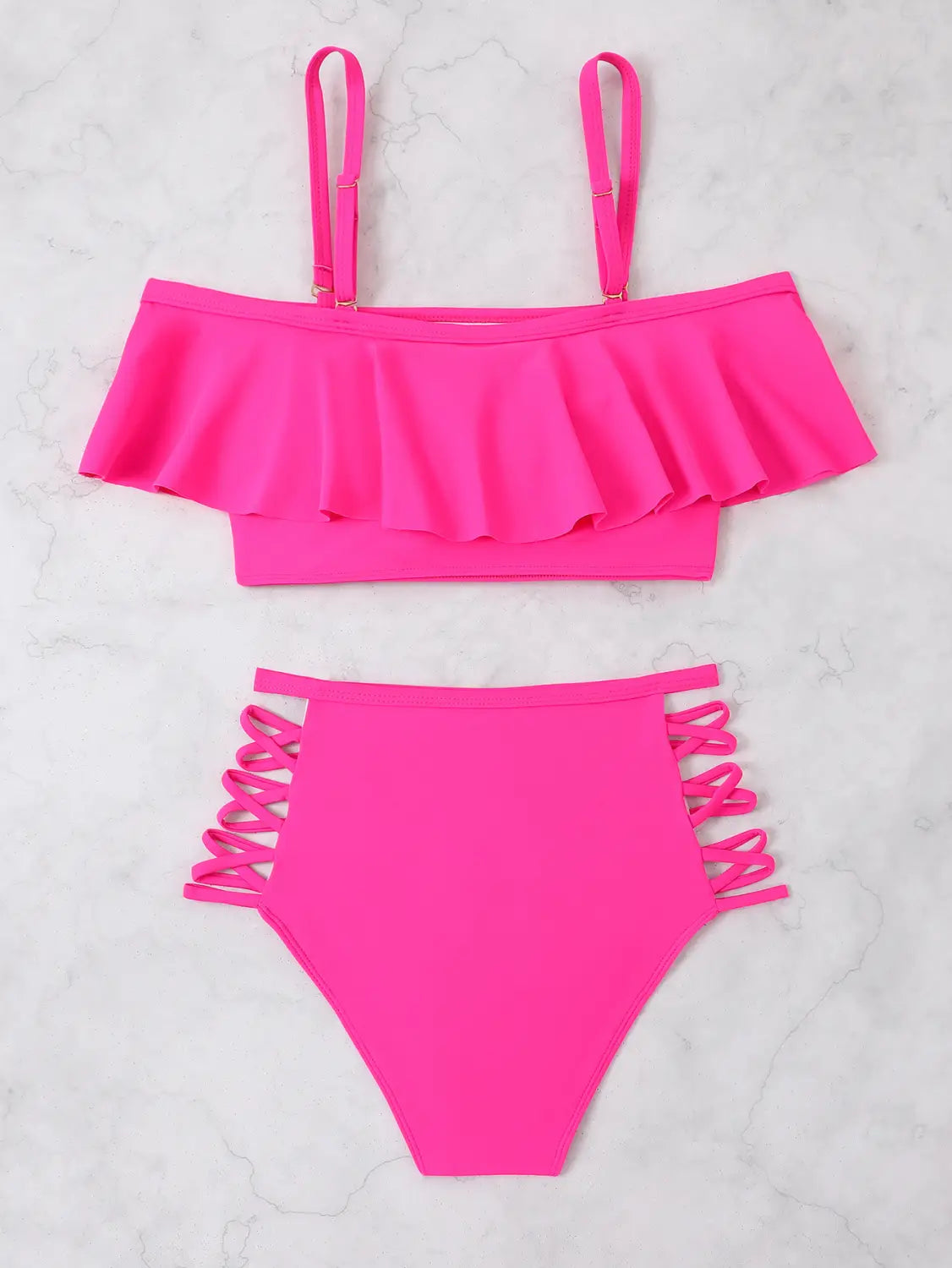 Flounced Split Tube Top Bikini